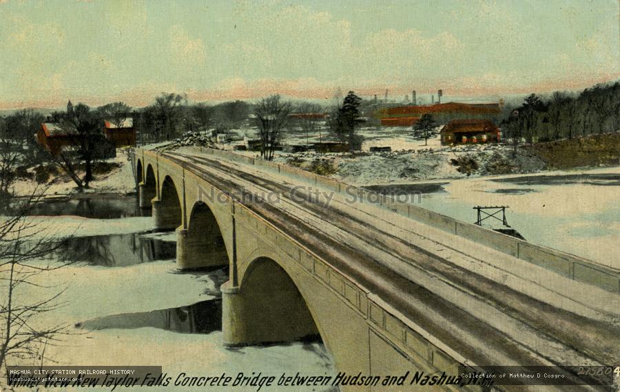 Postcard: Winter View New Taylor Falls Concrete Bridge Between Hudson and Nashua, New Hampshire